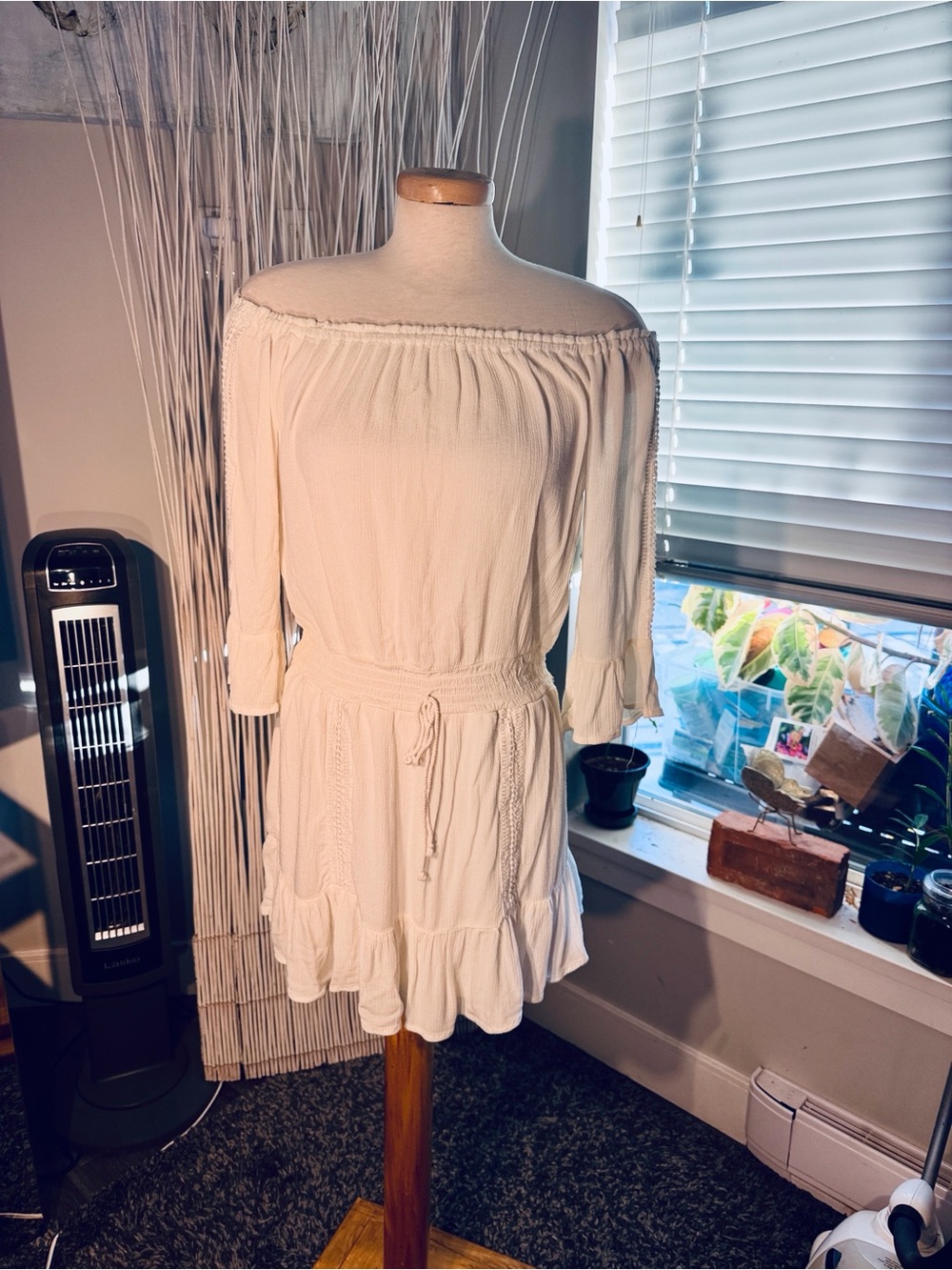 Bohemian Off-the-Shoulder Cream Women's Dress